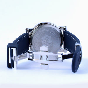 THE WATERMAN KOA WOOD WATCH (47MM, CHROME, BLUE OR BLACK SILICONE BAND)